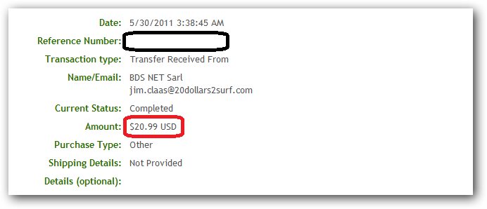 platba - 20 Dollars 2Surf